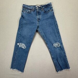 Levis Premium Wedgie Straight Distressed Jeans Blue Medium Wash 29